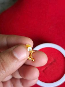 Gold  Jhumka Earrings with Red Stones