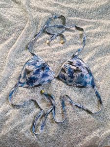 Tropical Leaf Print Bikini Top