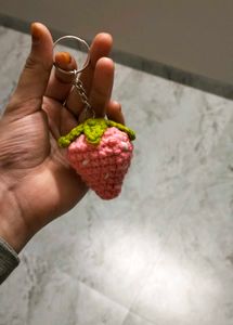 Crocheted Strawberry Keychain