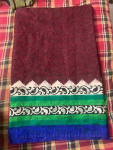 Beautiful Maroon Saree with Colorful Border