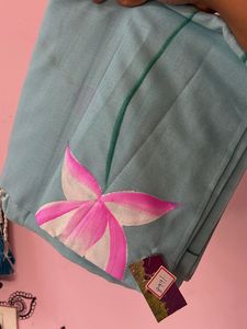 Handprinted blue saree