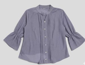 Elegant Dusty Purple Pleated Top - Statement Bell