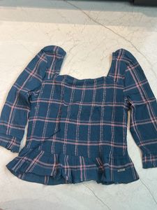 Chic Plaid Square Neck Peplum Top