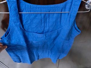 Blue Square Neck Sleeveless Top