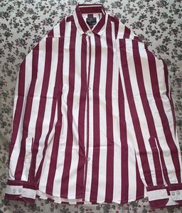 Maroon and White Striped Men's Shirt