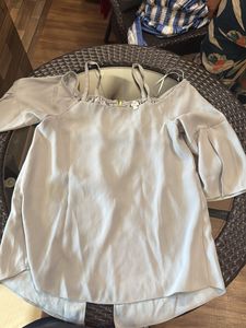 Light Gray Cold Shoulder Top