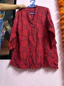 Vibrant Red Block Print Kurta
