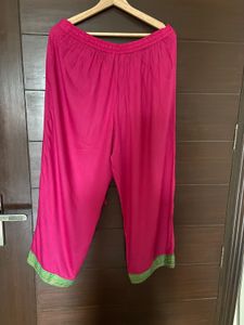 Vibrant Pink Palazzo Pants with Green Trim (M)