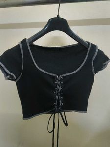 Black Lace-Up Cropped Top