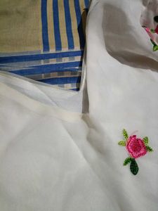 White Kurta with Pink Floral Embroidery