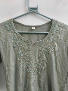 Chikinkari Short Kurti in Pista Colour...