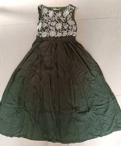 Olive Green Embroidered Dress