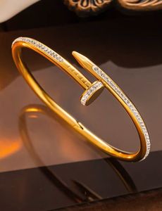 Gold Nail Bangle with Crystals