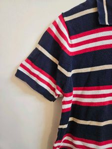 Striped Cropped Polo Shirt