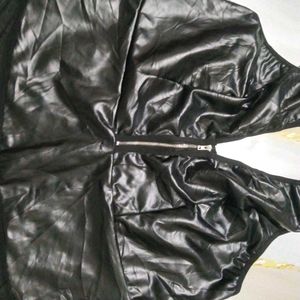 (1300)Black Faux Leather Mesh Dress