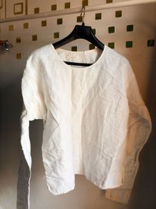Cream Linen Long Sleeve Top