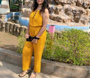 💛 **Mustard Yellow Striped Jumpsuit** 💛