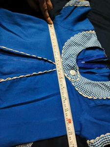 Vintage Blue Dress with Gingham Trim