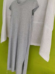 Grey T-Shirt Dress with Side Slits