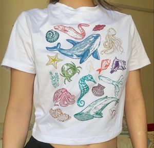 Cute Sea Life Graphic Cropped T-Shirt