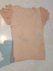 Beige Beaded Short Sleeve Top