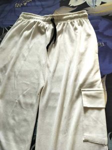 White Cargo Pants with a drawstring waist
