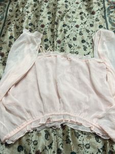 Sheer Pink Ruched Crop Top
