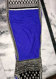 Elegant Embroidered Black &amp; Blue Saree