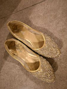 Embellished Gold Juttis - Indian Flats