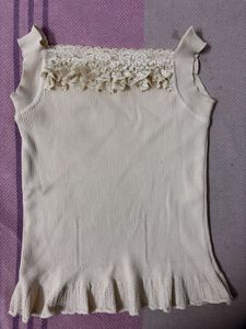 Cream Lace Trim Ribbed Tank Top