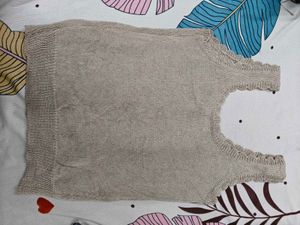 Beige Knit Sleeveless Top with Buttons