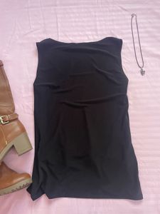 Sleek Black Belted Top&amp; Skirt combo