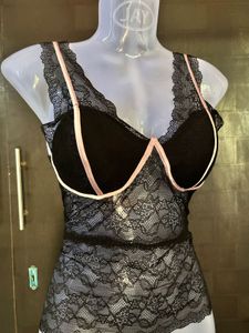 Lace Bralette with Pink Trim
