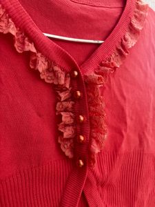 Ribbed Pink Cropped Cardigan