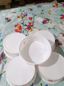 Set of 5 White Round Containers