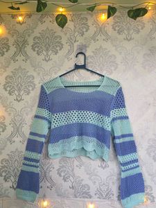 Cropped Striped Knit Sweater