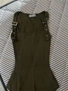Olive Green Tank Top with Buckle Detail