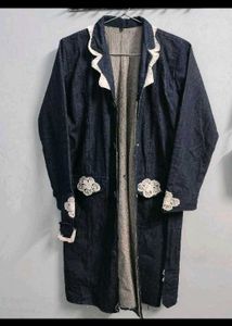 Denim Trench Coat with Lace Trim