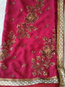 Elegant Embroidered Red Saree