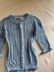 Cute Blue Cable Knit Cardigan