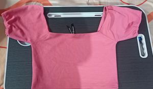 Pink Square Neck Crop Top