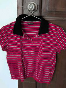 Splash Striped Cropped Polo Shirt