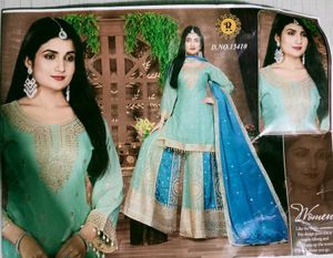 Elegant pure chinon gotta patti plazzo set