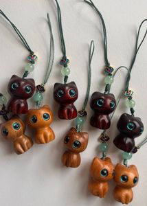 Wooden Carved Cat Charms