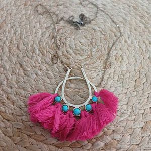 Boho Tassel Necklace with Turquoise beadwork