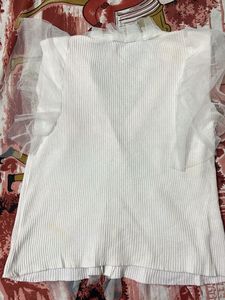 White Ruffled Sheer Sleeve Top
