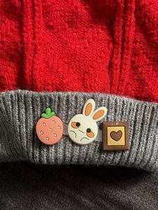 Red Pom-Pom Beanie with Cute Charms