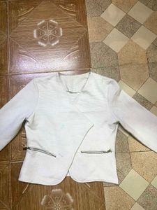White Blazer with Zipper Detail