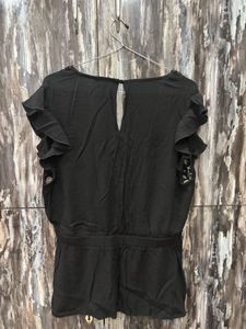 Black Embroidered Flutter Sleeve Top