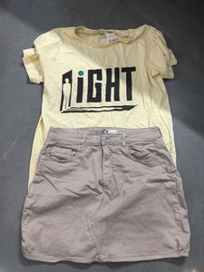 Yellow Graphic T-Shirt & Tan Skirt Set